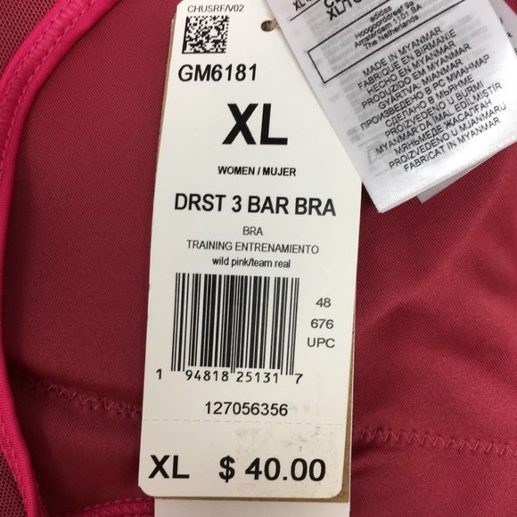 Adidas Womens Don't Rest Activewear Sports Bra Pink Stretch Racerback XL New - Picture 6 of 7